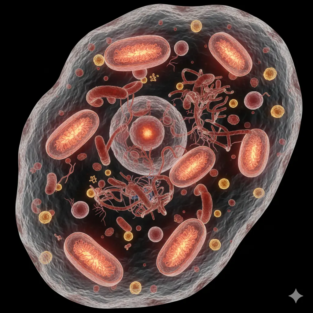 Mitochondrium - struktura wewnętrzna organelli komórkowych produkujących energię dla organizmu